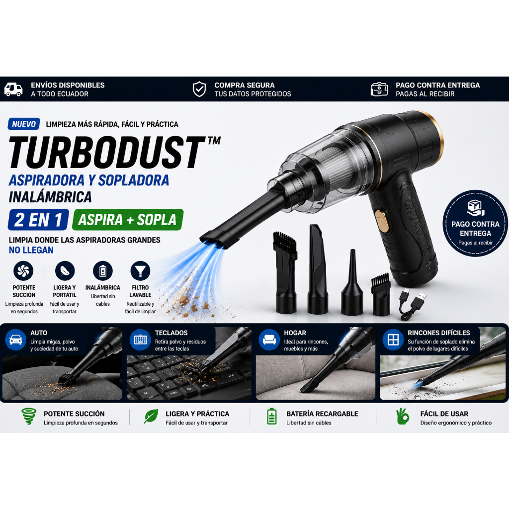 TurboDust™ Aspiradora y Sopladora Inalámbrica 2 en 1